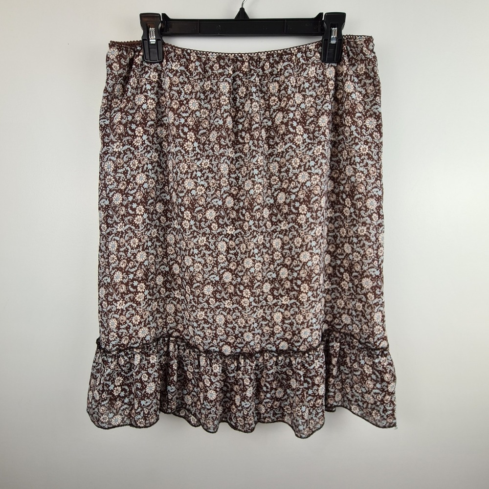 No Boundaries Juniors Large 11/13 Espresso Brown Floral Ruffle Hem Skirt U2K